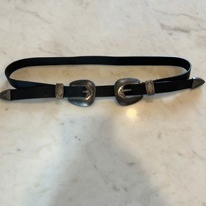 Black Leather Double Buckle Belt